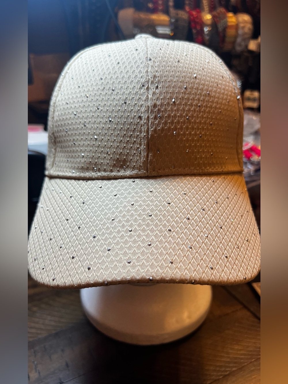 True Love Rhinestone Embellished Beige Baseball Cap